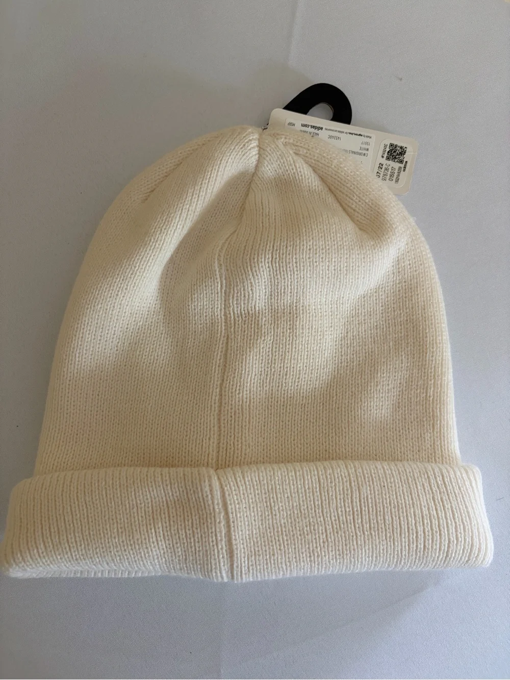 adidas Kids Cream Beanie with Black Trefoil Logo